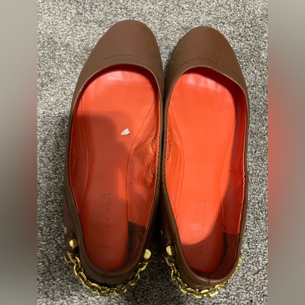 Ralph Lauren Brown Leather Flats with Gold Chain size 8.5